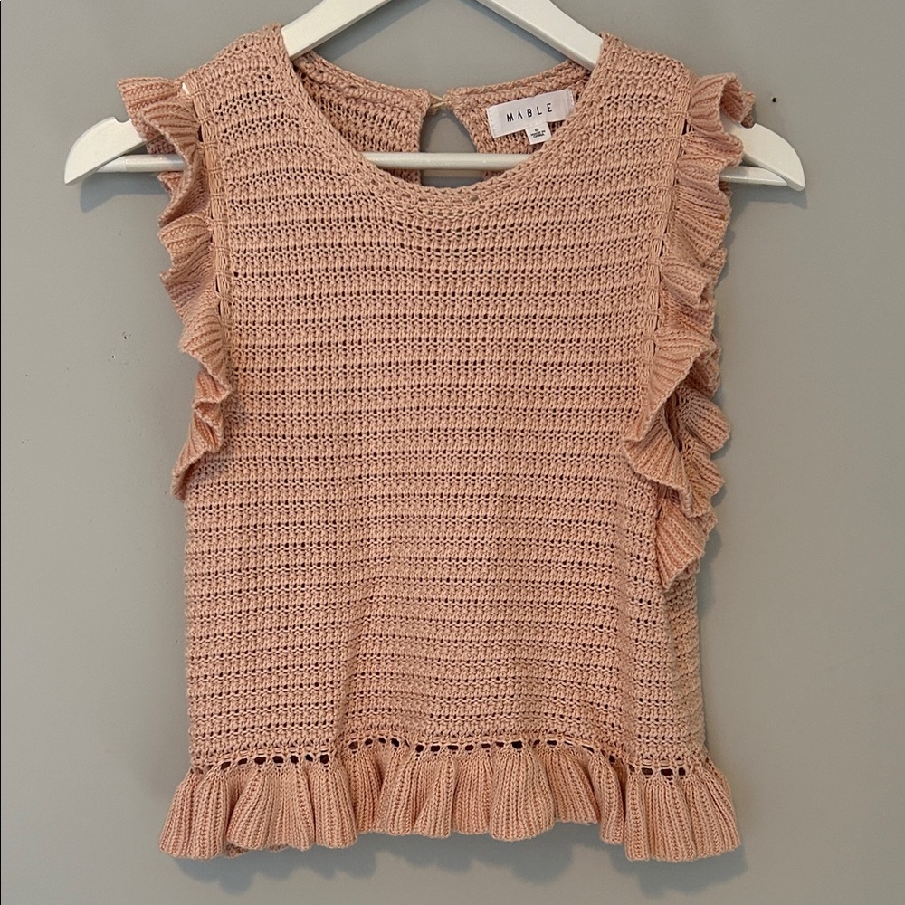 Cream Ruffle Knit Tank Top Feminine Cottagecore Size S